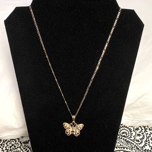 Necklace,butterfly with gold bath 14 k ,and zircon, gold plated